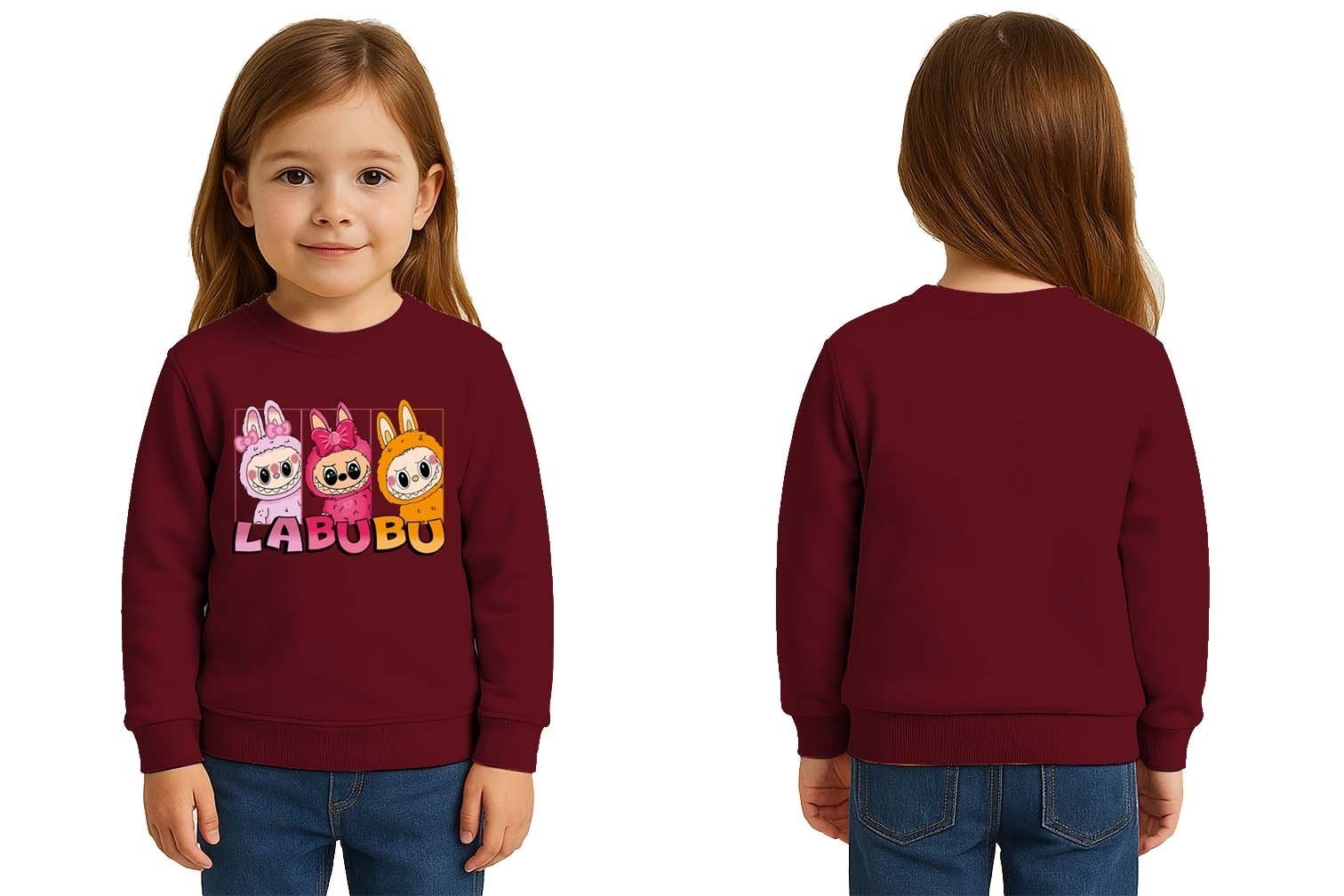 Unisex Labubu Baskılı Çocuk Swaetshirt 3 İplik Şardonlu