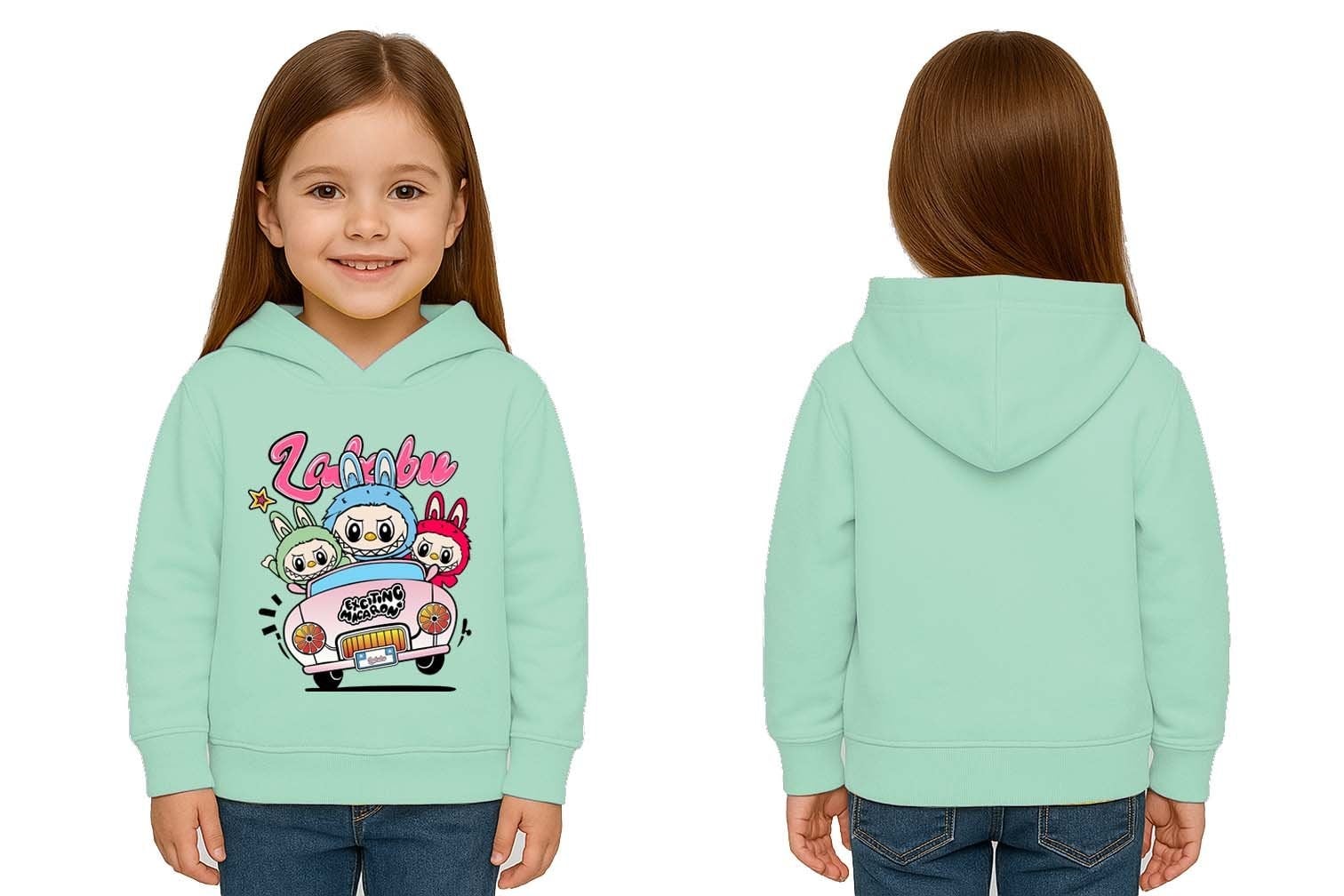 Unisex Labubu Baskılı Çocuk Swaetshirt Kapüşonlu 3 İplik Şardonlu