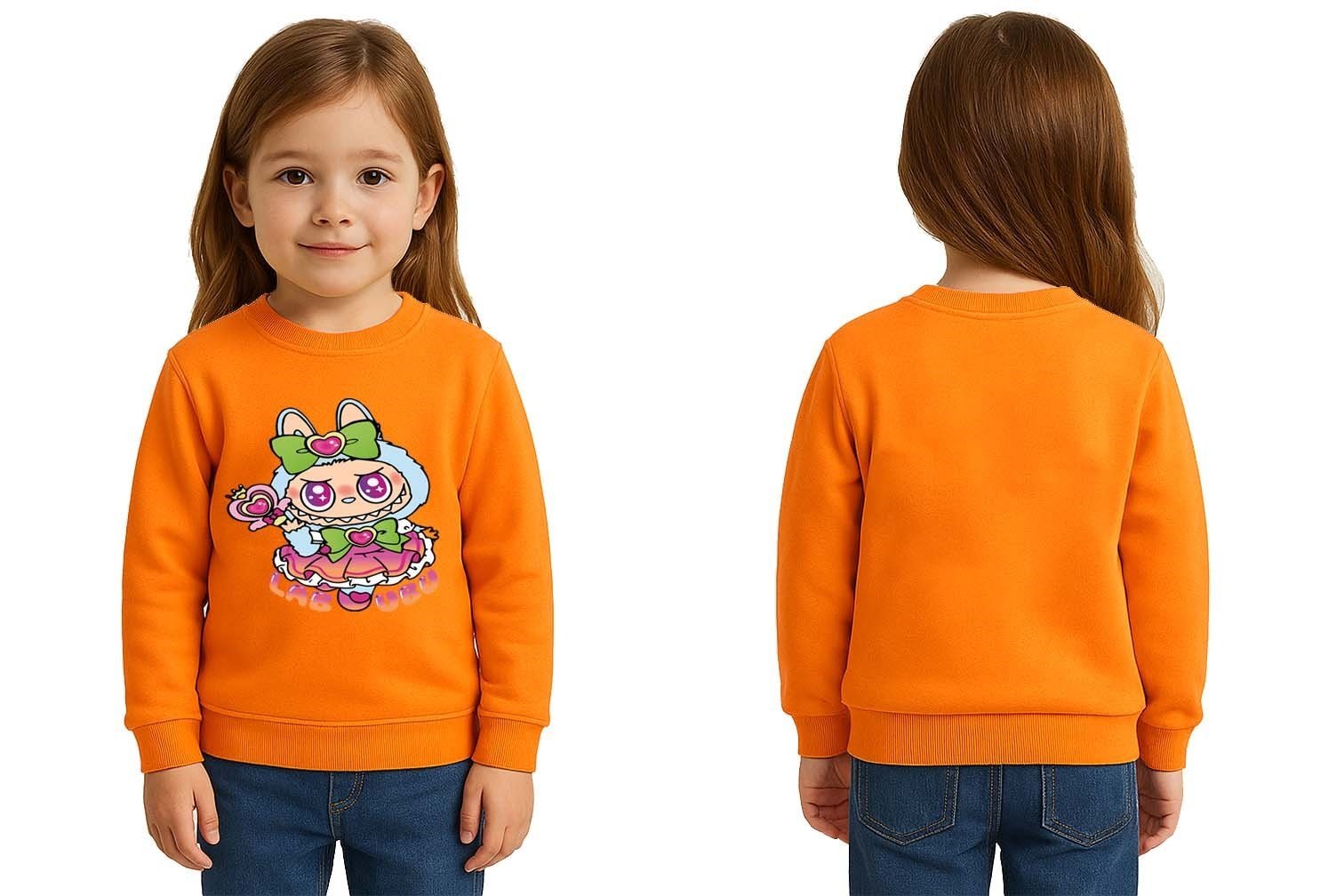 Unisex Labubu Baskılı Çocuk Swaetshirt 3 İplik Şardonlu