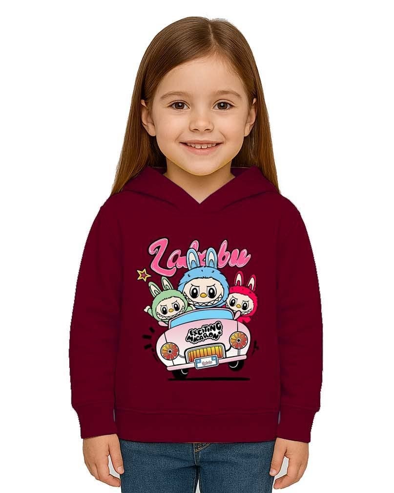Unisex Labubu Baskılı Çocuk Swaetshirt Kapüşonlu 3 İplik Şardonlu