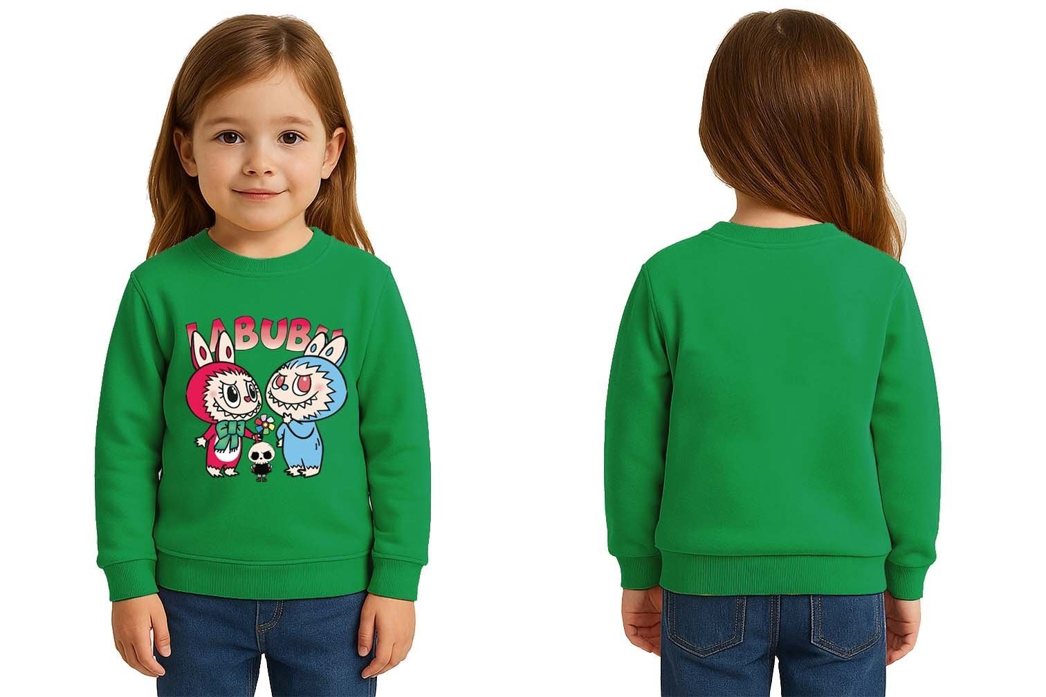 Unisex Labubu Baskılı Çocuk Swaetshirt 3 İplik Şardonlu