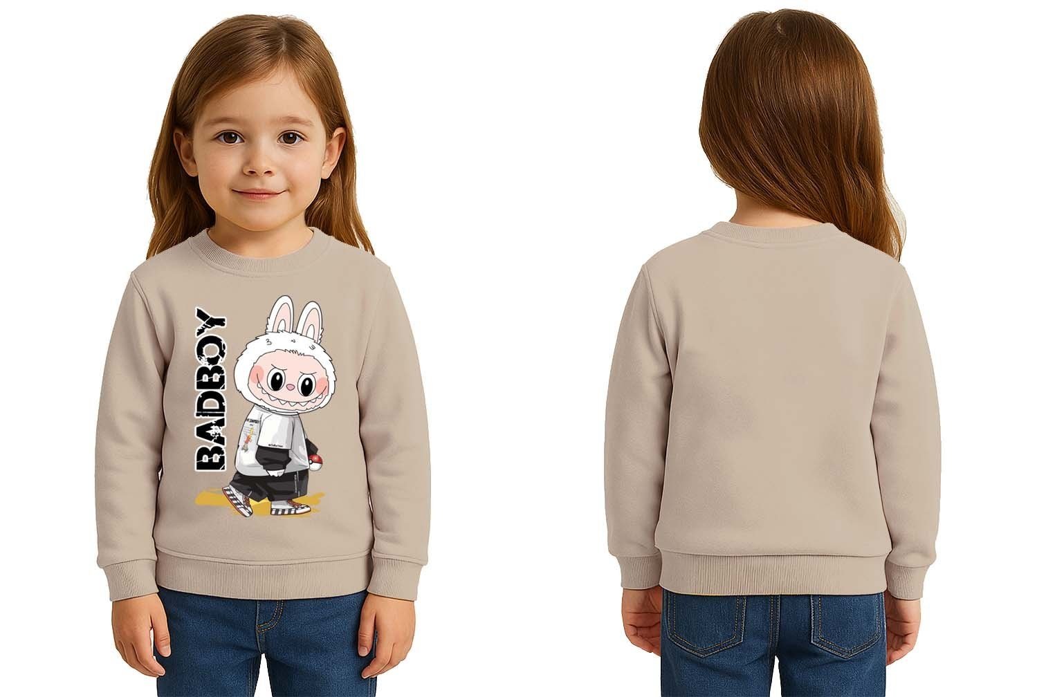 Unisex Labubu Baskılı Çocuk Swaetshirt 3 İplik Şardonlu