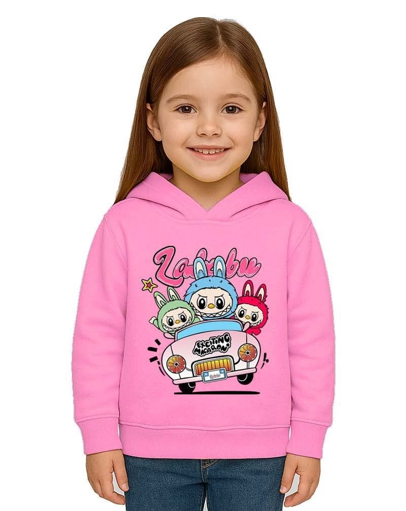 Unisex Labubu Baskılı Çocuk Swaetshirt Kapüşonlu 3 İplik Şardonlu