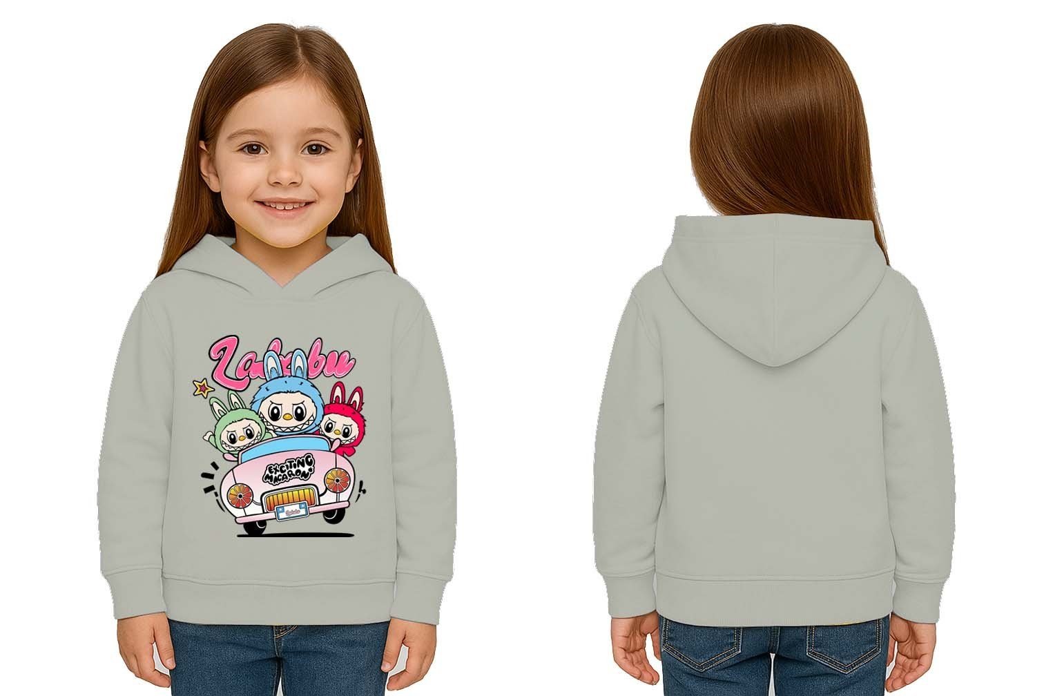 Unisex Labubu Baskılı Çocuk Swaetshirt Kapüşonlu 3 İplik Şardonlu