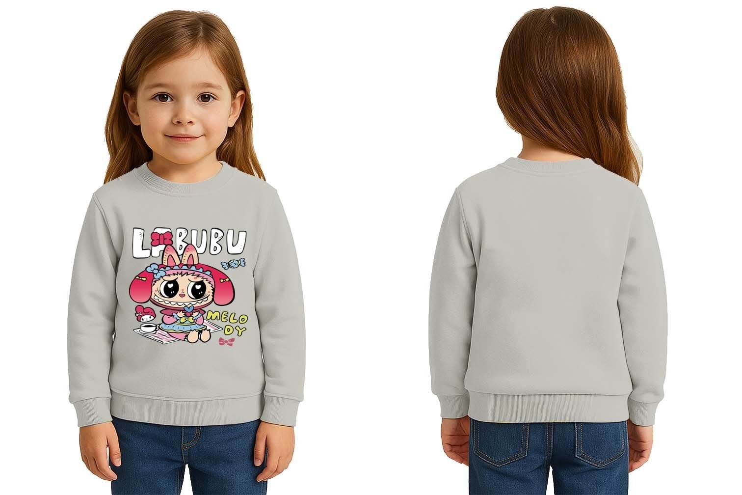 Unisex Labubu Baskılı Çocuk Swaetshirt 3 İplik Şardonlu