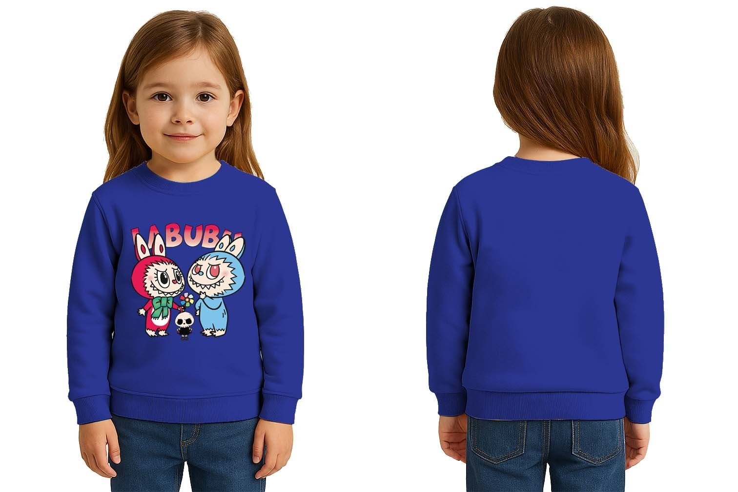 Unisex Labubu Baskılı Çocuk Swaetshirt 3 İplik Şardonlu