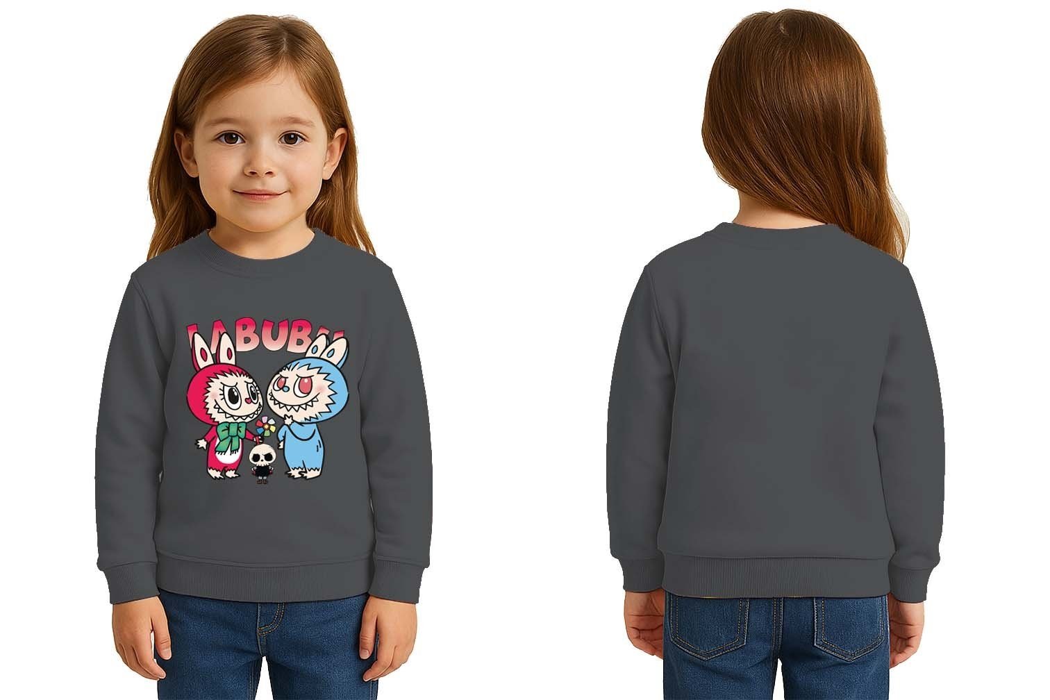 Unisex Labubu Baskılı Çocuk Swaetshirt 3 İplik Şardonlu