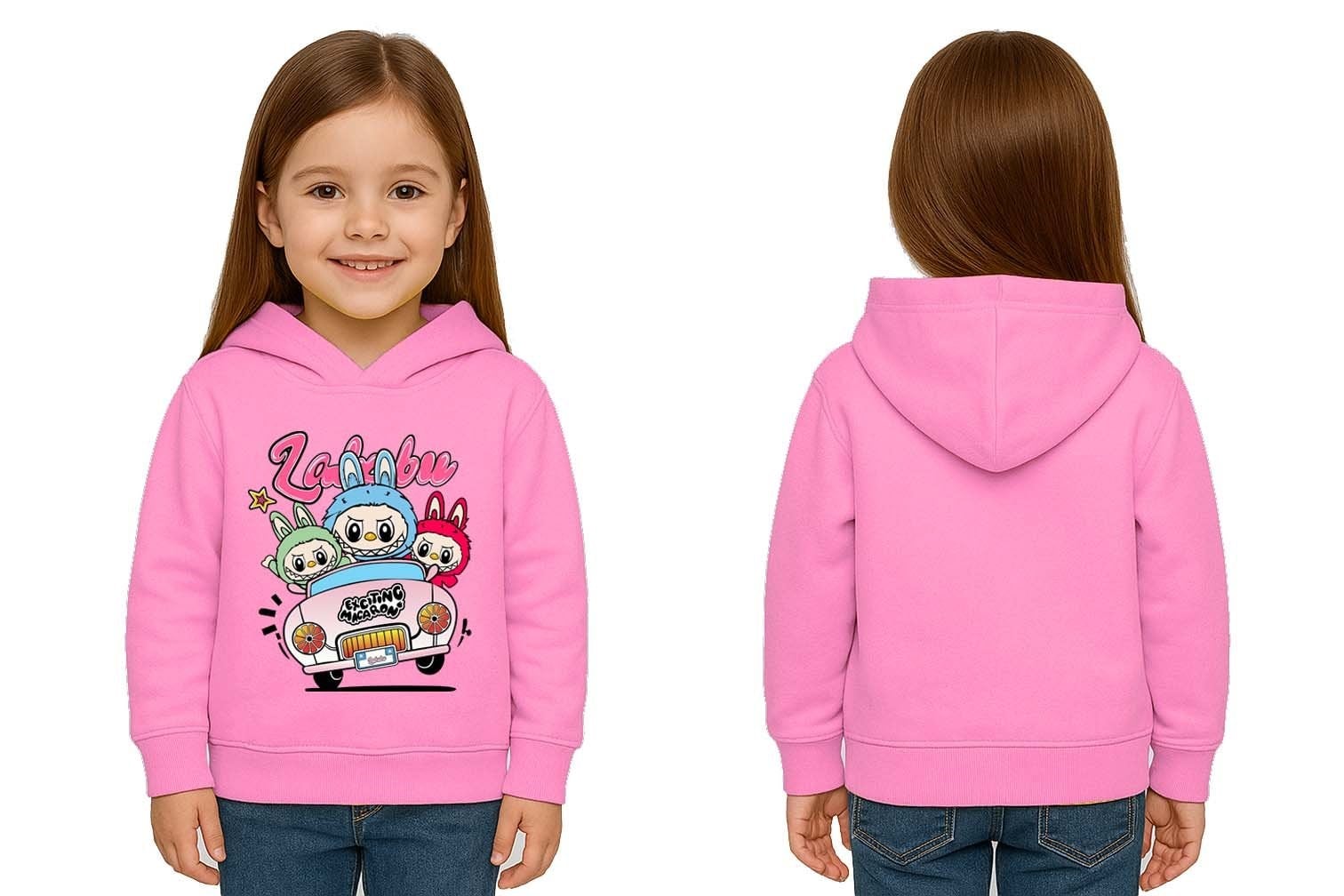 Unisex Labubu Baskılı Çocuk Swaetshirt Kapüşonlu 3 İplik Şardonlu