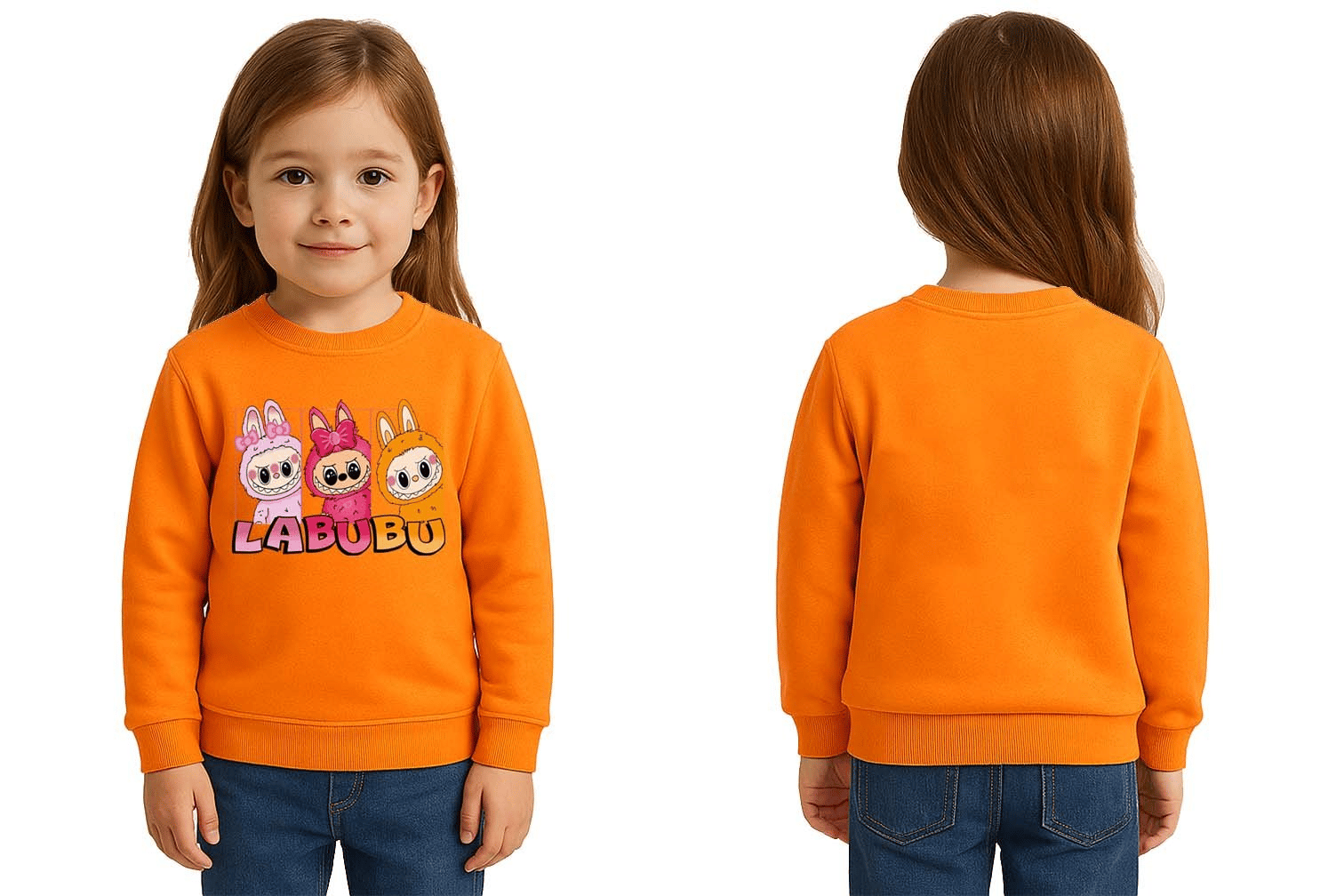 Unisex Labubu Baskılı Çocuk Swaetshirt 3 İplik Şardonlu