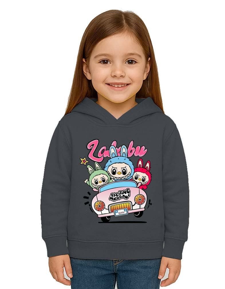Unisex Labubu Baskılı Çocuk Swaetshirt Kapüşonlu 3 İplik Şardonlu