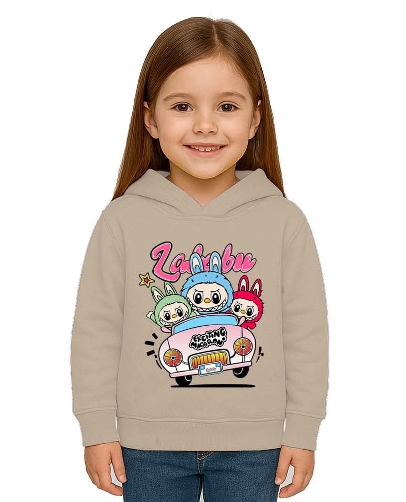 Unisex Labubu Baskılı Çocuk Swaetshirt Kapüşonlu 3 İplik Şardonlu