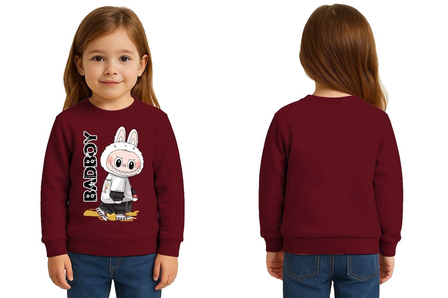 Unisex Labubu Baskılı Çocuk Swaetshirt 3 İplik Şardonlu