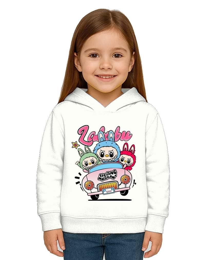 Unisex Labubu Baskılı Çocuk Swaetshirt Kapüşonlu 3 İplik Şardonlu