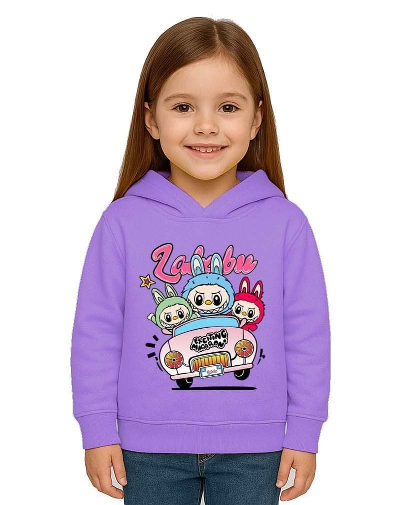 Unisex Labubu Baskılı Çocuk Swaetshirt Kapüşonlu 3 İplik Şardonlu