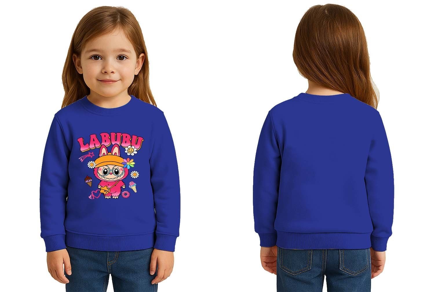 Unisex Labubu Baskılı Çocuk Swaetshirt 3 İplik Şardonlu