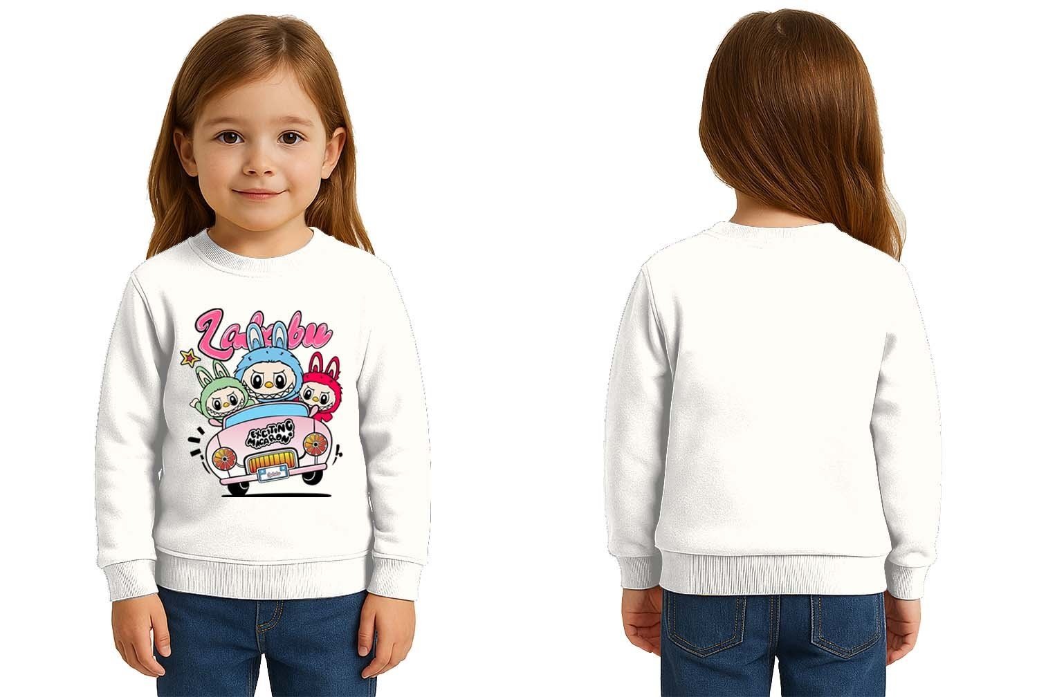 Unisex Labubu Baskılı Çocuk Swaetshirt 3 İplik Şardonlu