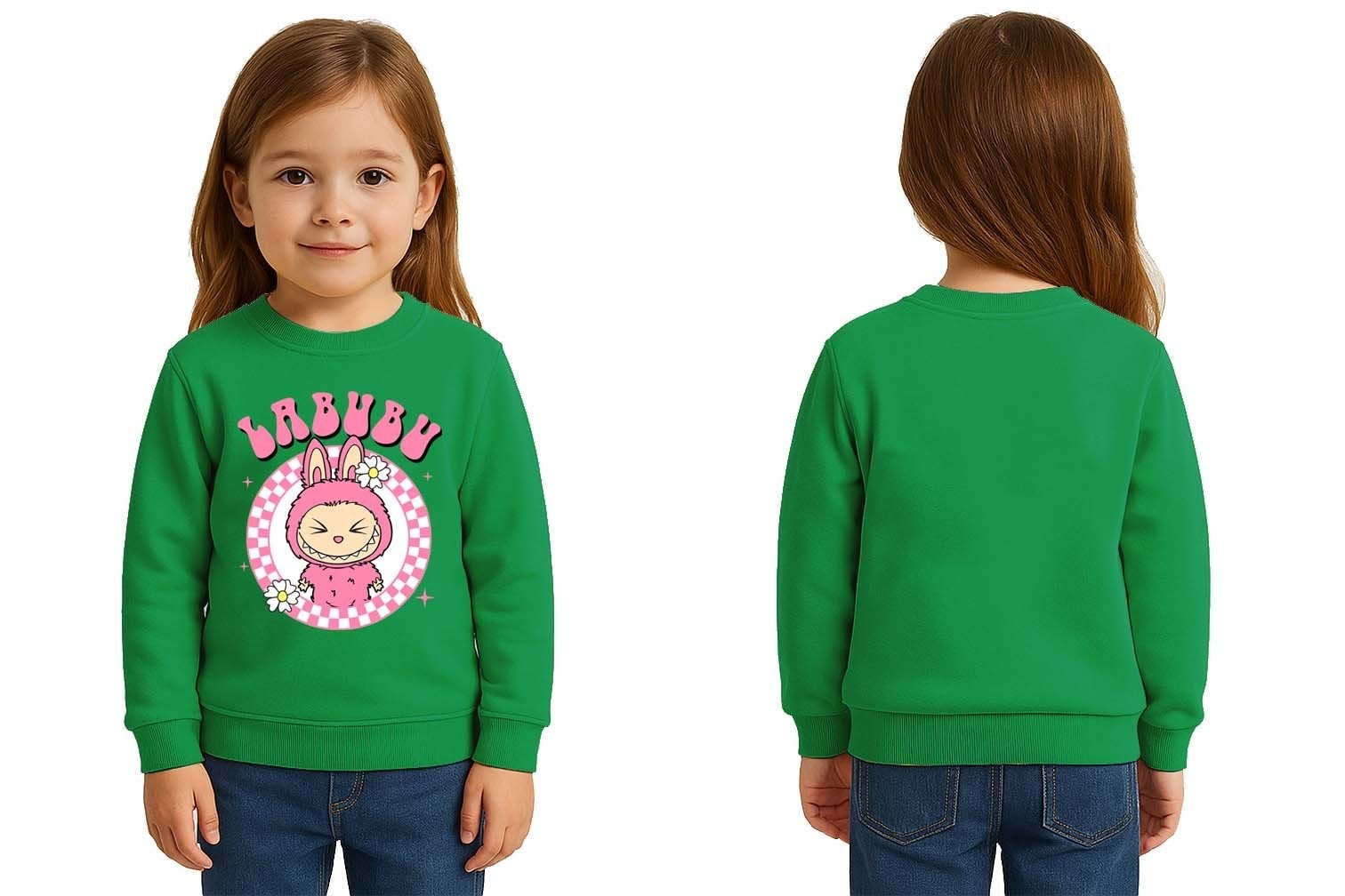 Unisex Labubu Baskılı Çocuk Swaetshirt 3 İplik Şardonlu