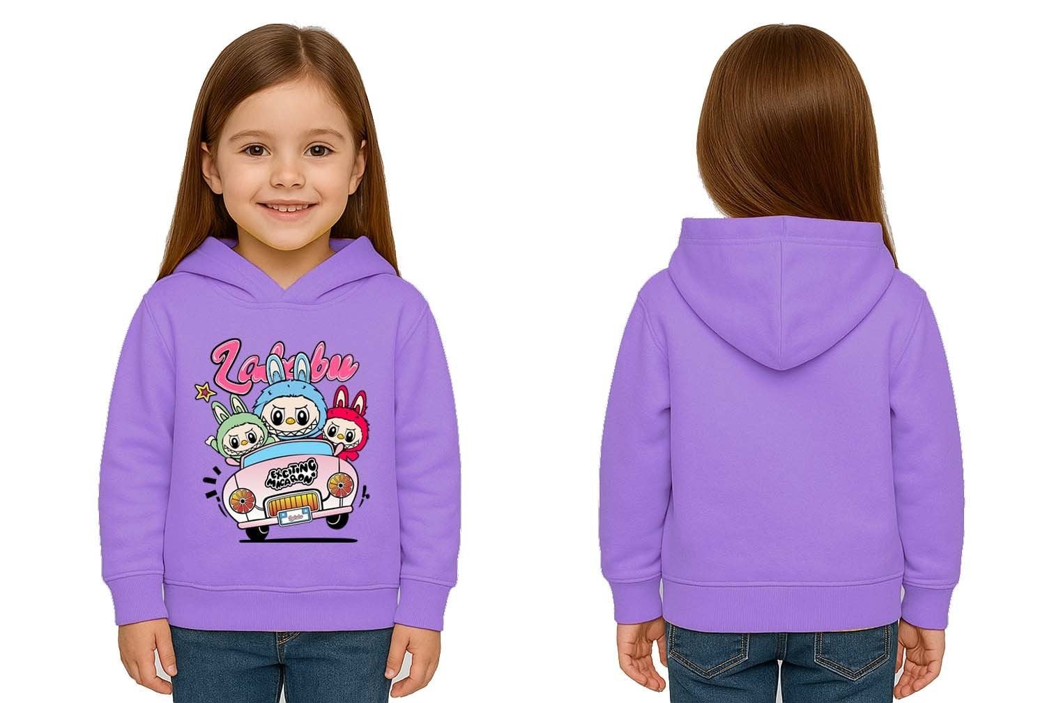 Unisex Labubu Baskılı Çocuk Swaetshirt Kapüşonlu 3 İplik Şardonlu