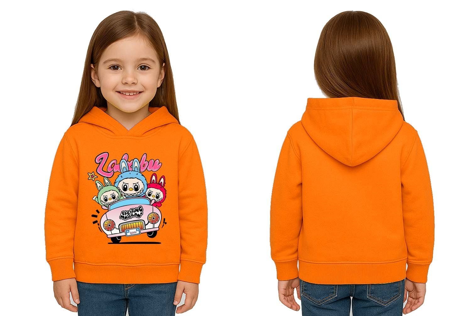 Unisex Labubu Baskılı Çocuk Swaetshirt Kapüşonlu 3 İplik Şardonlu