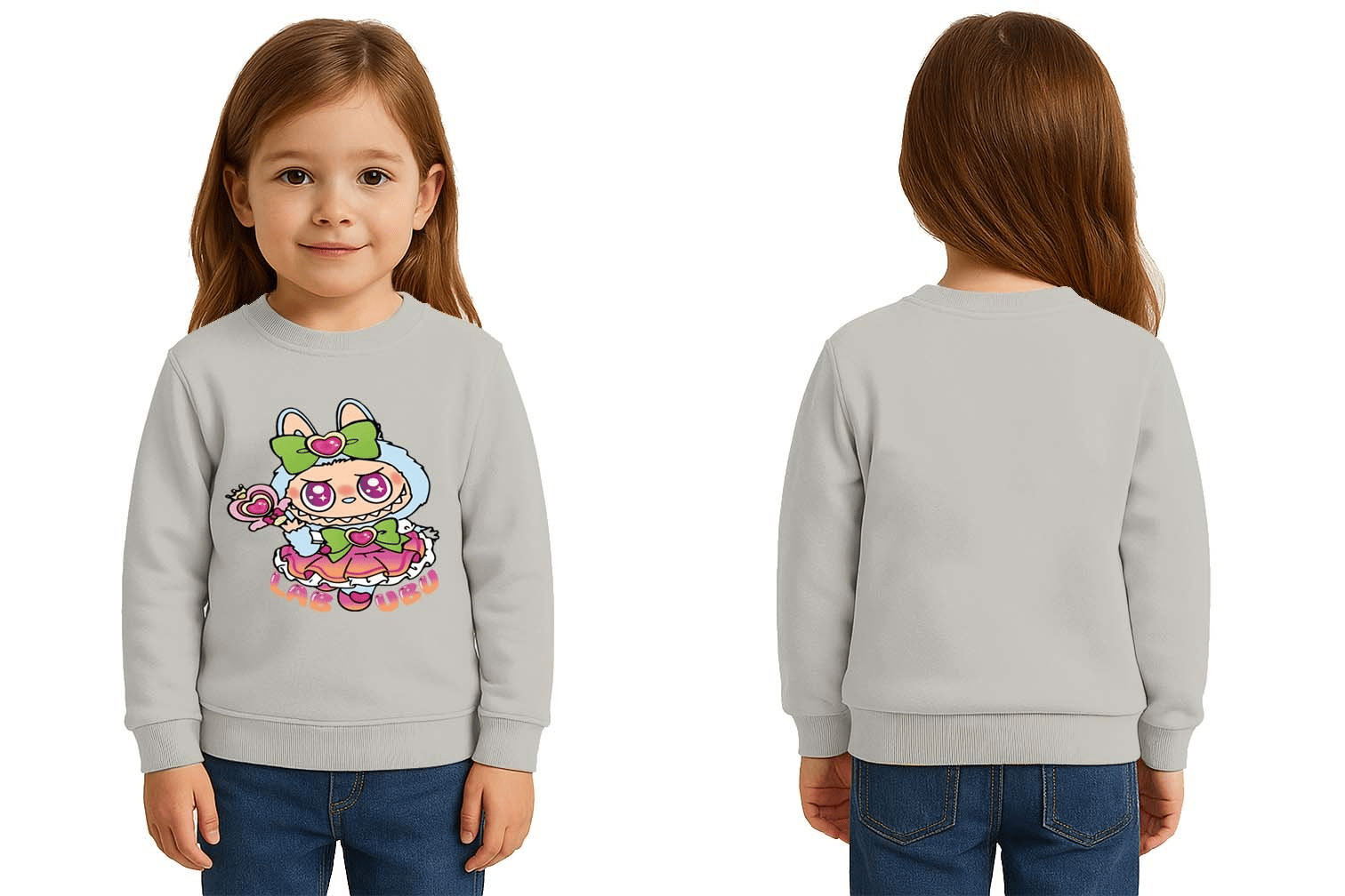 Unisex Labubu Baskılı Çocuk Swaetshirt 3 İplik Şardonlu
