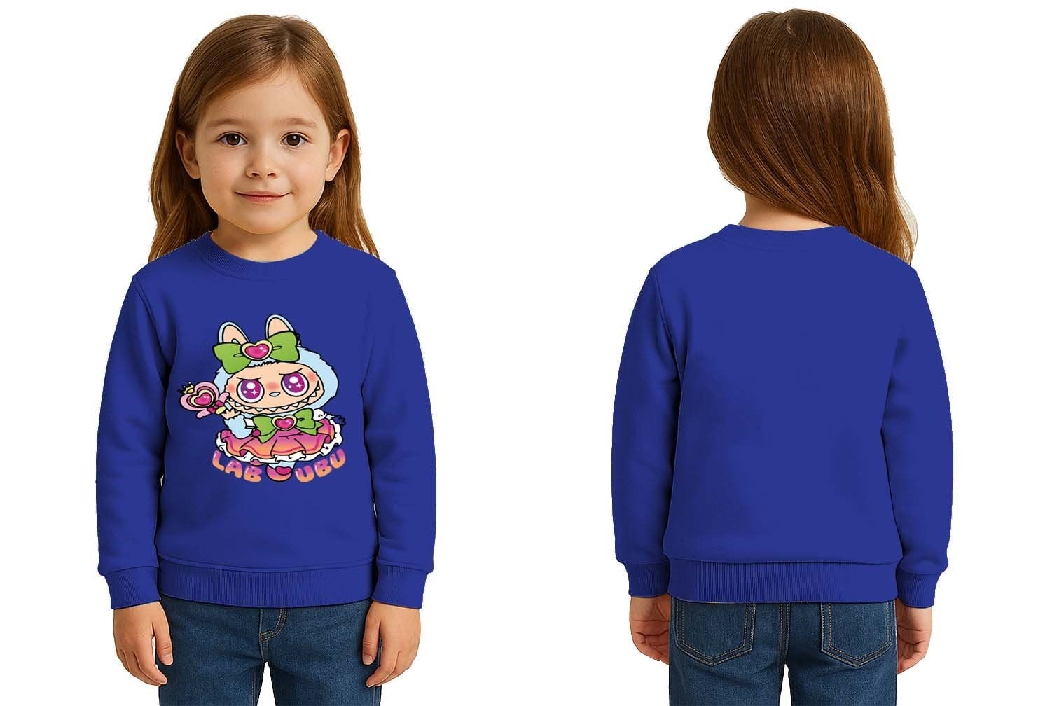 Unisex Labubu Baskılı Çocuk Swaetshirt 3 İplik Şardonlu