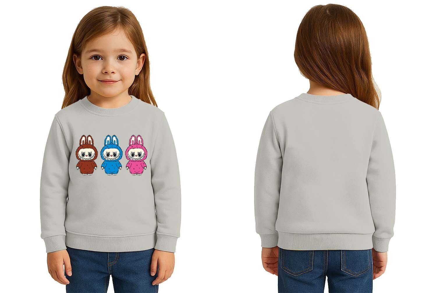 Unisex Labubu Baskılı Çocuk Swaetshirt 3 İplik Şardonlu
