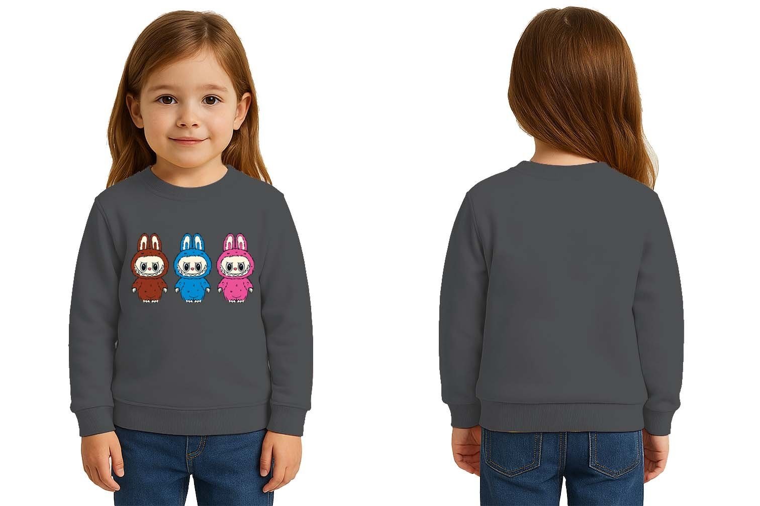 Unisex Labubu Baskılı Çocuk Swaetshirt 3 İplik Şardonlu