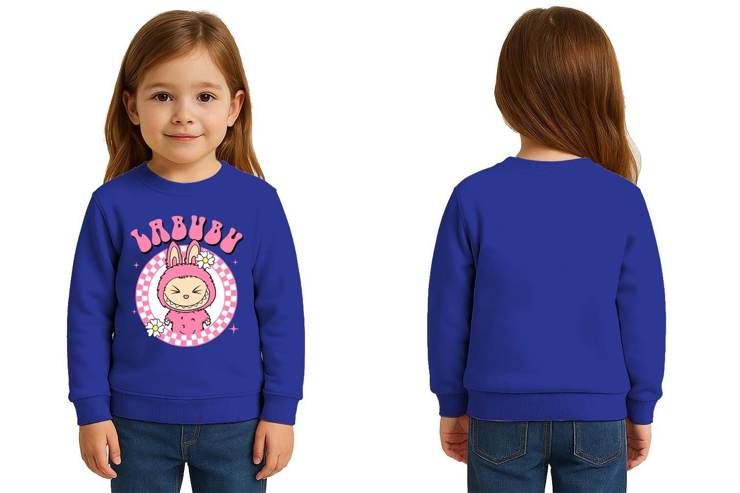 Unisex Labubu Baskılı Çocuk Swaetshirt 3 İplik Şardonlu