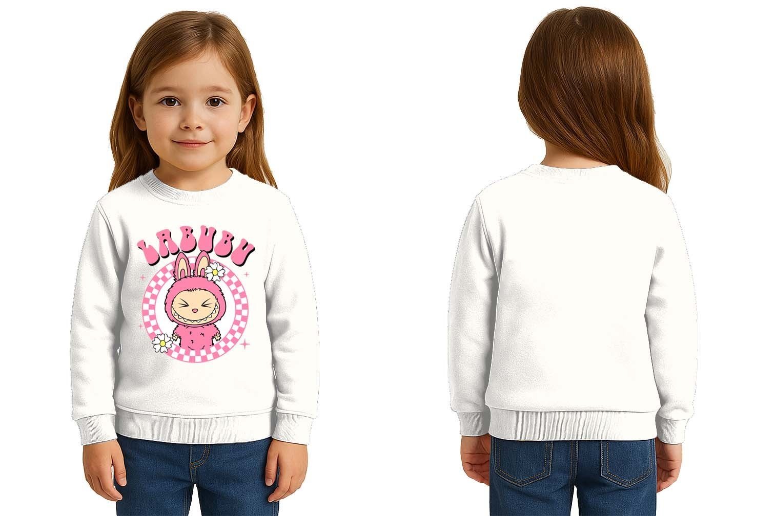 Unisex Labubu Baskılı Çocuk Swaetshirt 3 İplik Şardonlu