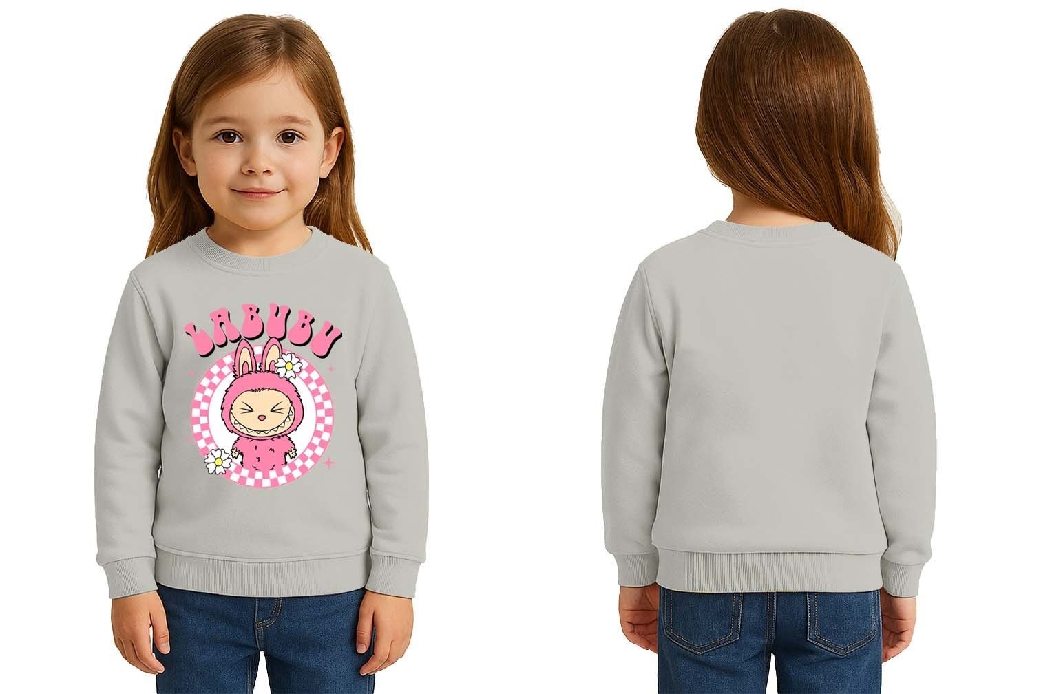 Unisex Labubu Baskılı Çocuk Swaetshirt 3 İplik Şardonlu