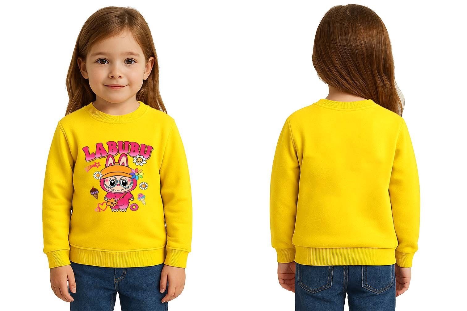 Unisex Labubu Baskılı Çocuk Swaetshirt 3 İplik Şardonlu