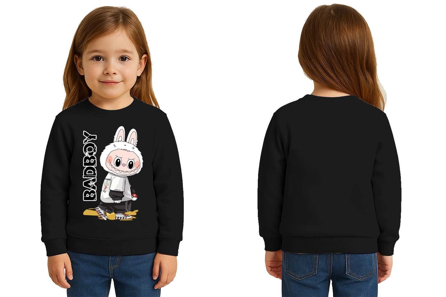 Unisex Labubu Baskılı Çocuk Swaetshirt 3 İplik Şardonlu