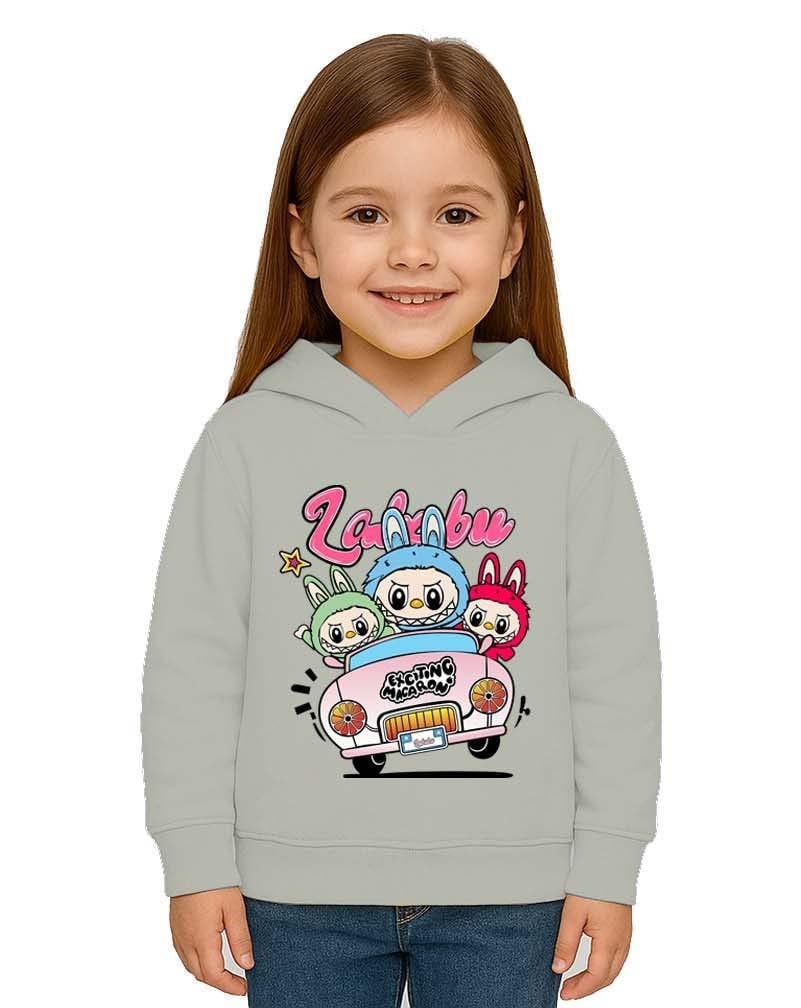 Unisex Labubu Baskılı Çocuk Swaetshirt Kapüşonlu 3 İplik Şardonlu
