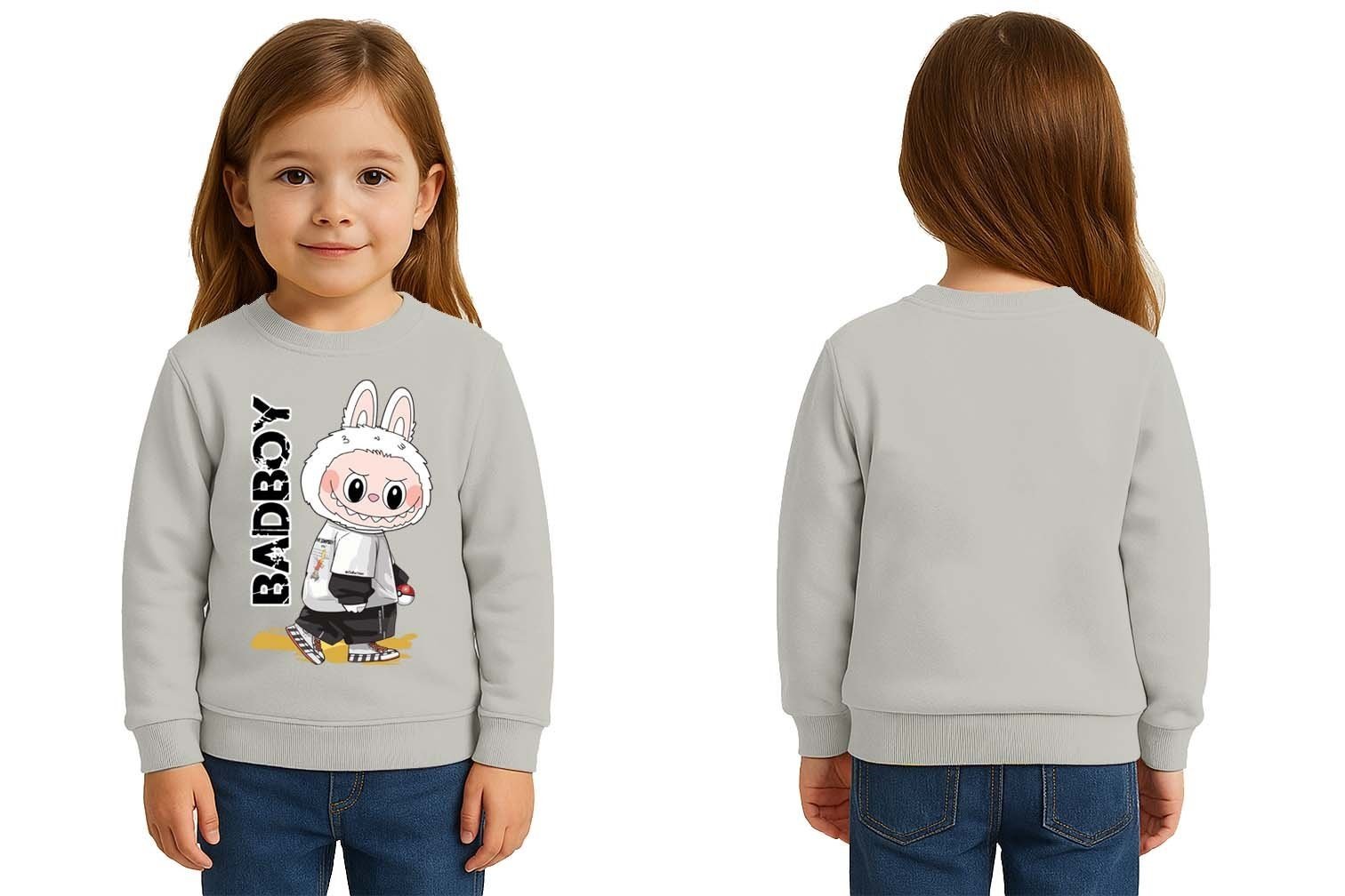 Unisex Labubu Baskılı Çocuk Swaetshirt 3 İplik Şardonlu
