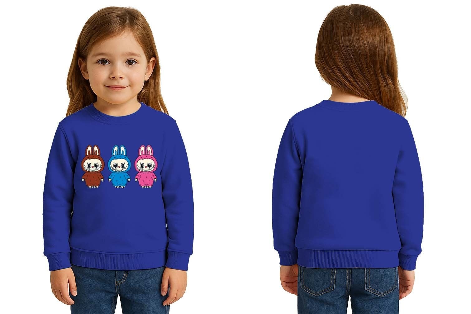 Unisex Labubu Baskılı Çocuk Swaetshirt 3 İplik Şardonlu