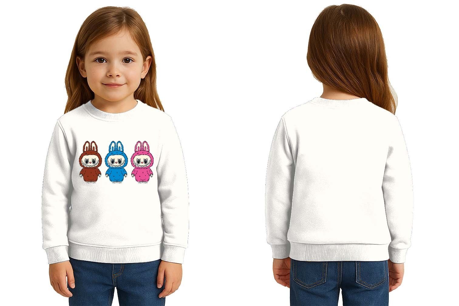 Unisex Labubu Baskılı Çocuk Swaetshirt 3 İplik Şardonlu