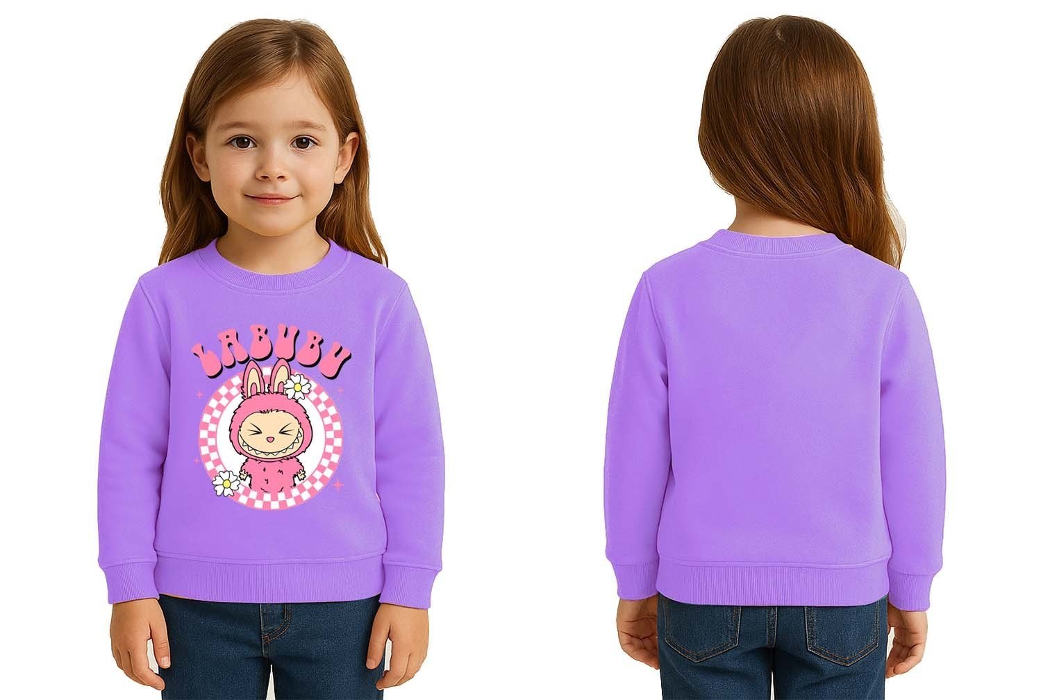 Unisex Labubu Baskılı Çocuk Swaetshirt 3 İplik Şardonlu