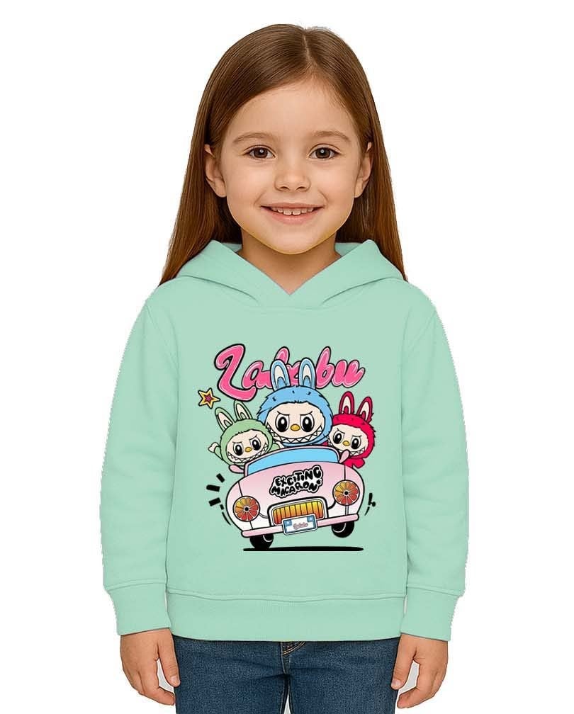 Unisex Labubu Baskılı Çocuk Swaetshirt Kapüşonlu 3 İplik Şardonlu