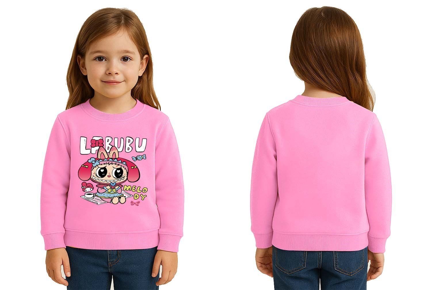 Unisex Labubu Baskılı Çocuk Swaetshirt 3 İplik Şardonlu