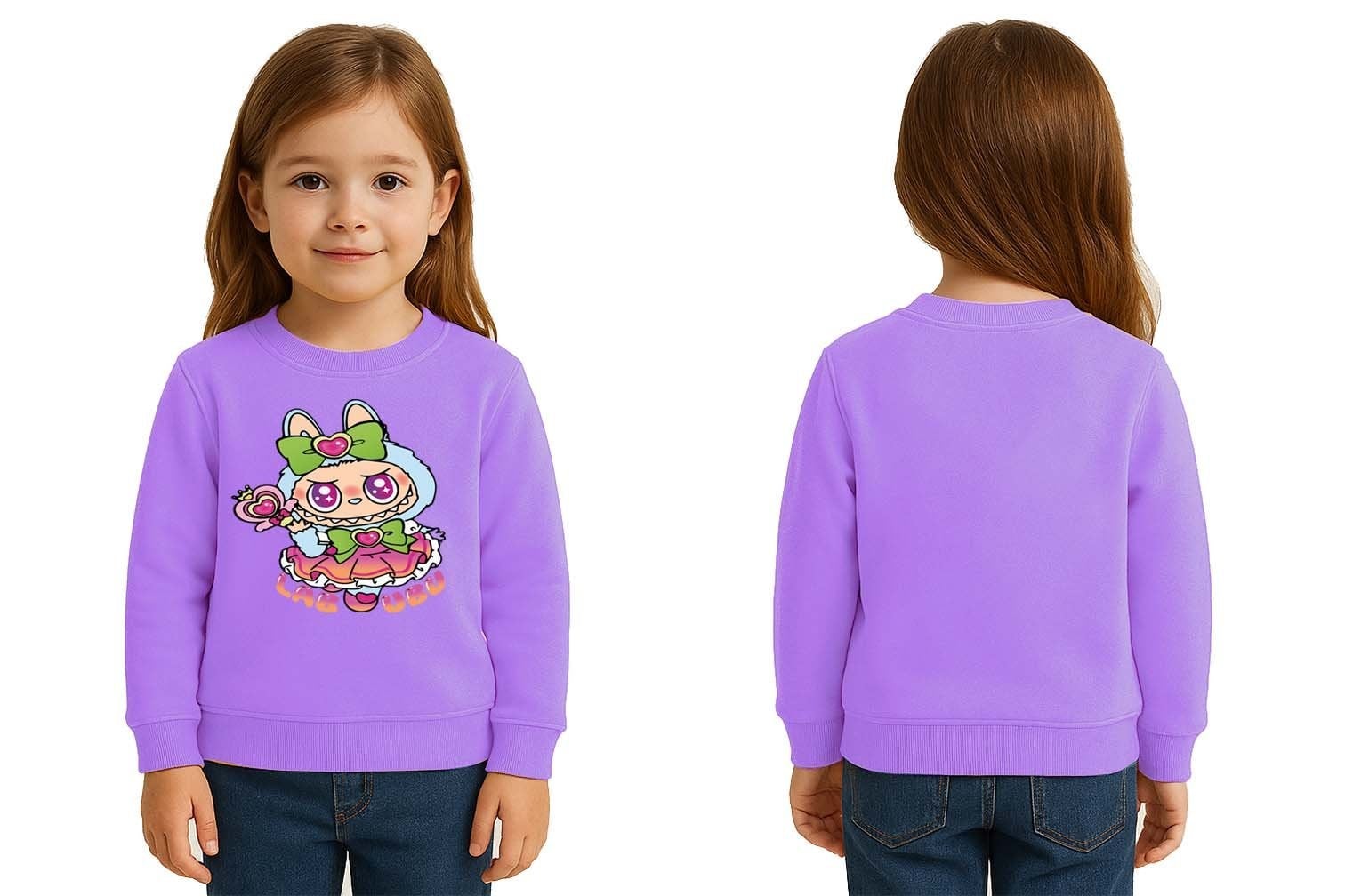 Unisex Labubu Baskılı Çocuk Swaetshirt 3 İplik Şardonlu