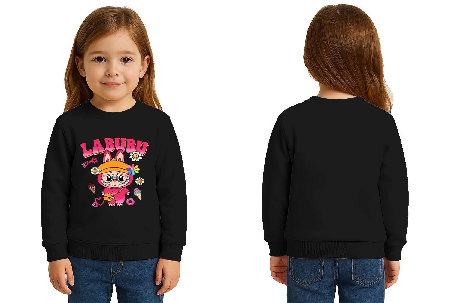 Unisex Labubu Baskılı Çocuk Swaetshirt 3 İplik Şardonlu