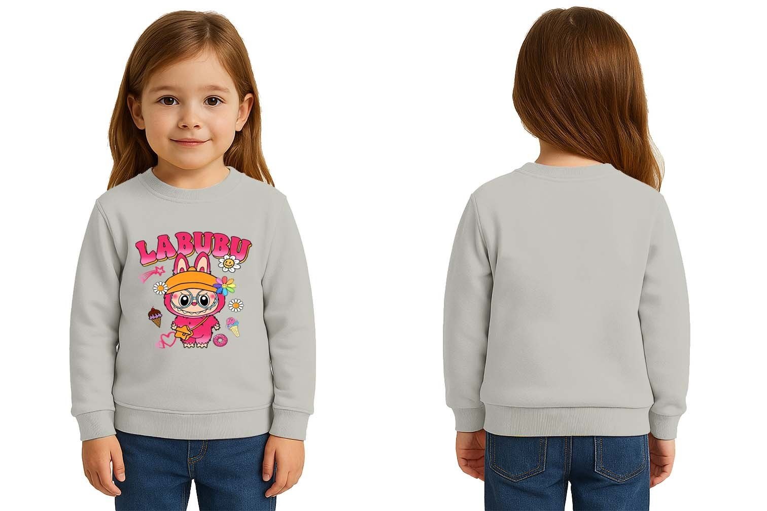 Unisex Labubu Baskılı Çocuk Swaetshirt 3 İplik Şardonlu