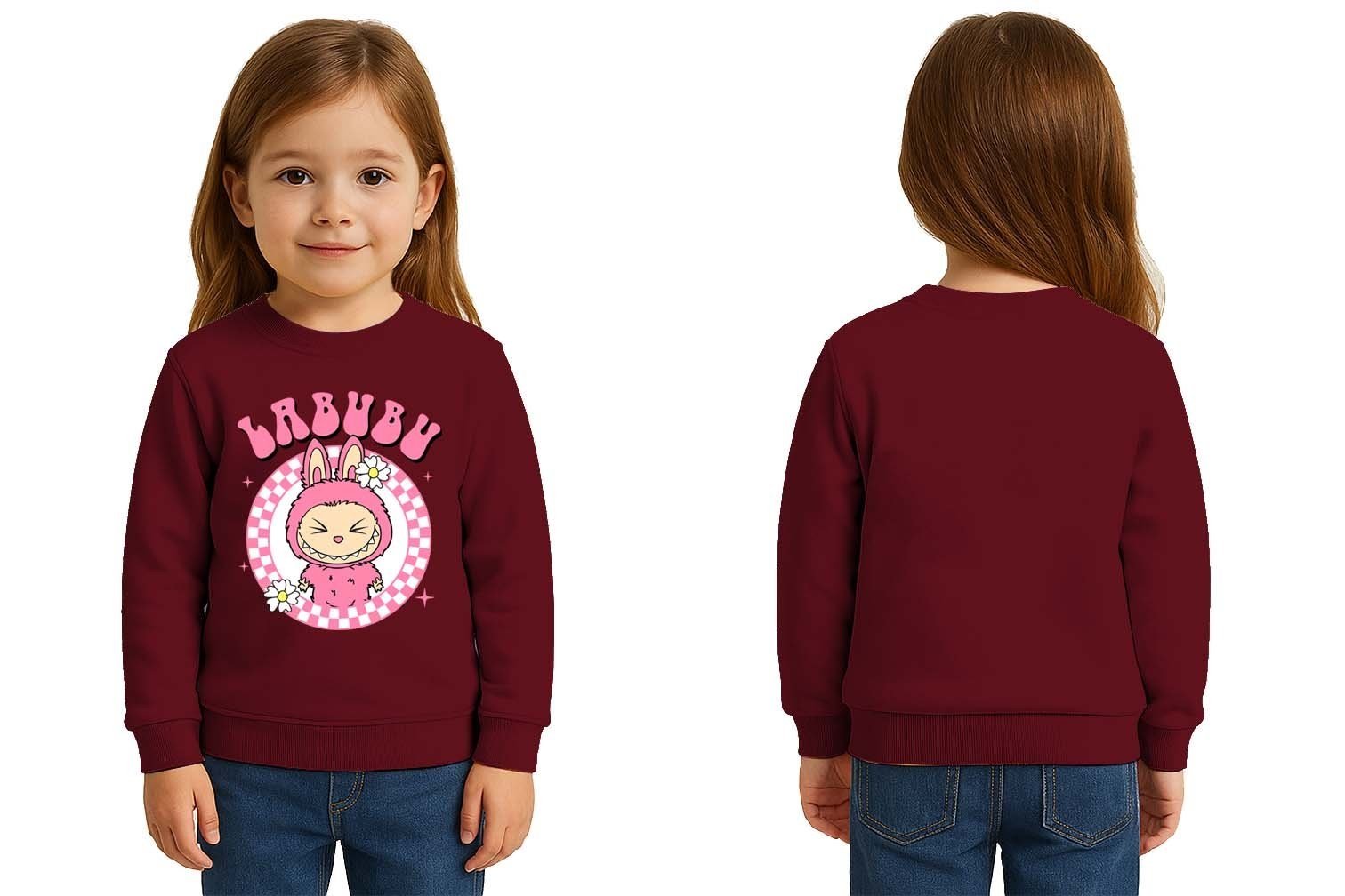 Unisex Labubu Baskılı Çocuk Swaetshirt 3 İplik Şardonlu