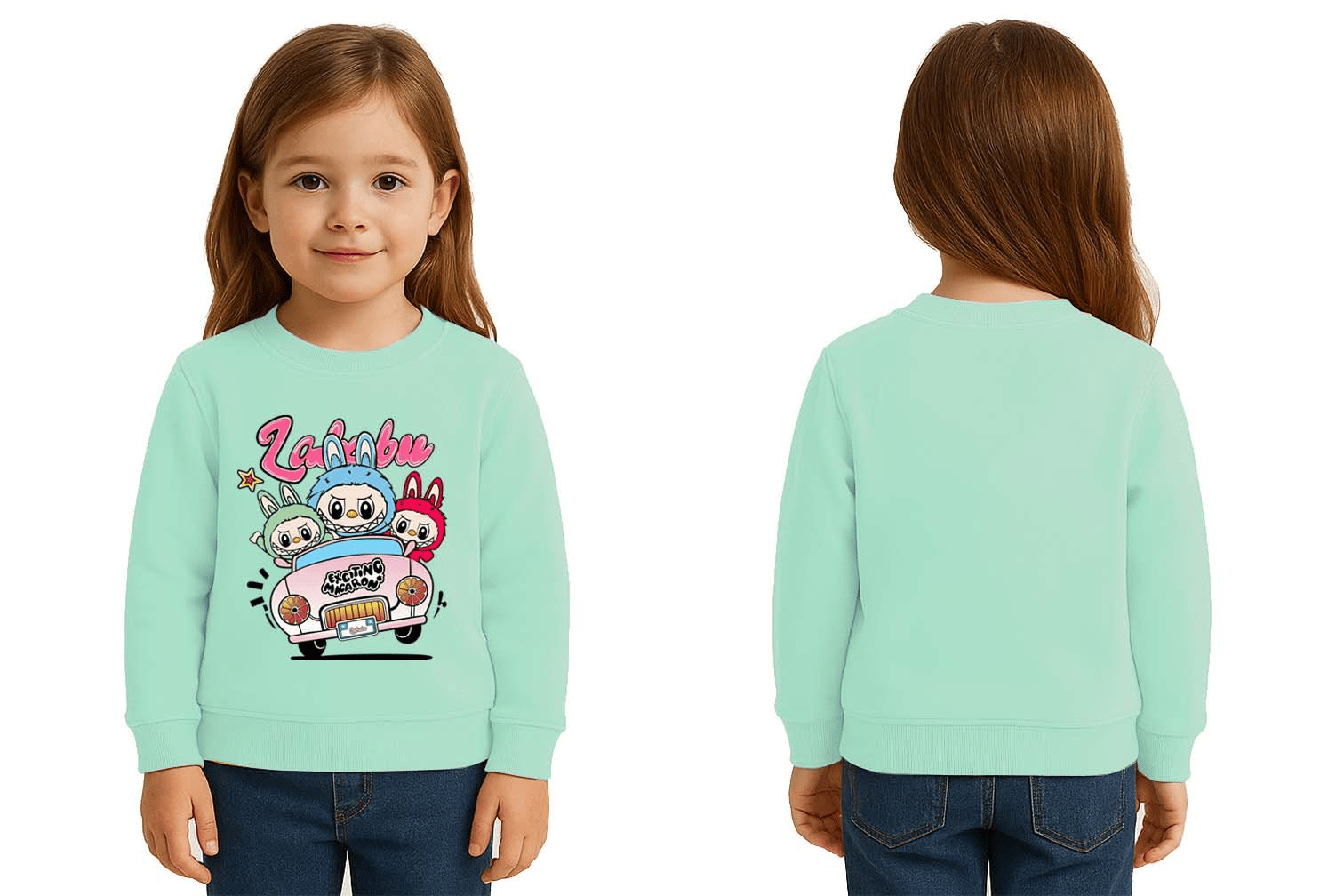 Unisex Labubu Baskılı Çocuk Swaetshirt 3 İplik Şardonlu