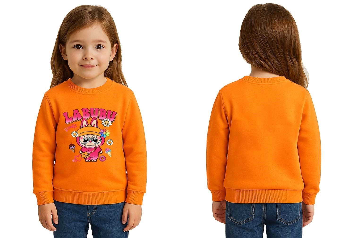 Unisex Labubu Baskılı Çocuk Swaetshirt 3 İplik Şardonlu