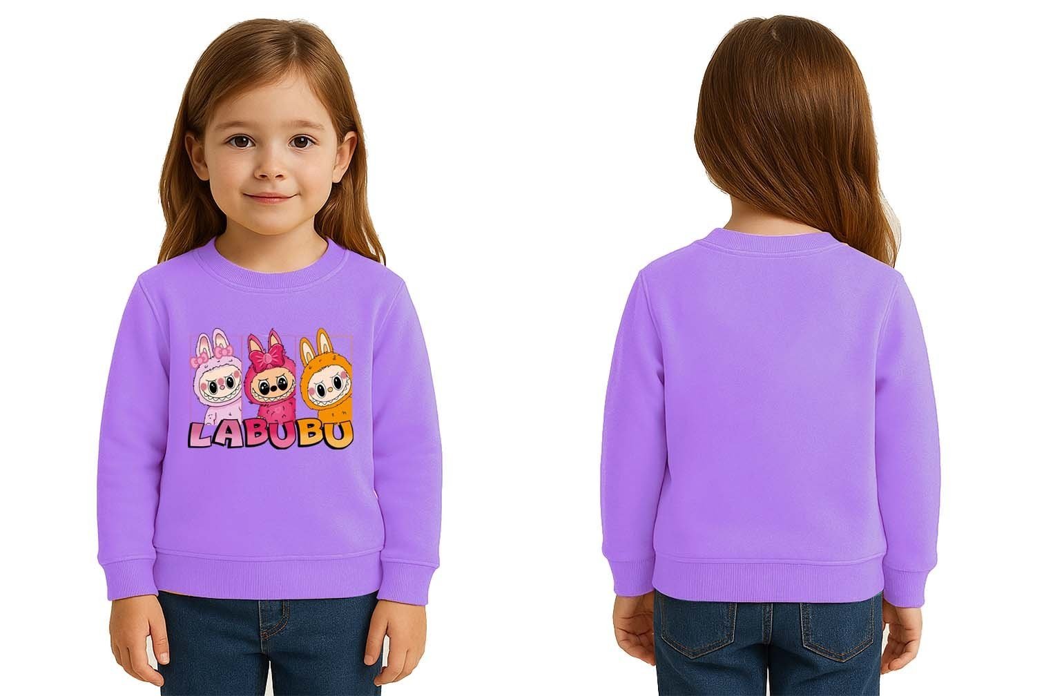 Unisex Labubu Baskılı Çocuk Swaetshirt 3 İplik Şardonlu