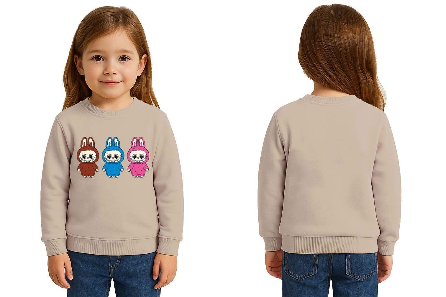 Unisex Labubu Baskılı Çocuk Swaetshirt 3 İplik Şardonlu