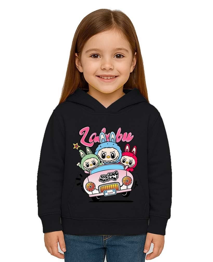 Unisex Labubu Baskılı Çocuk Swaetshirt Kapüşonlu 3 İplik Şardonlu