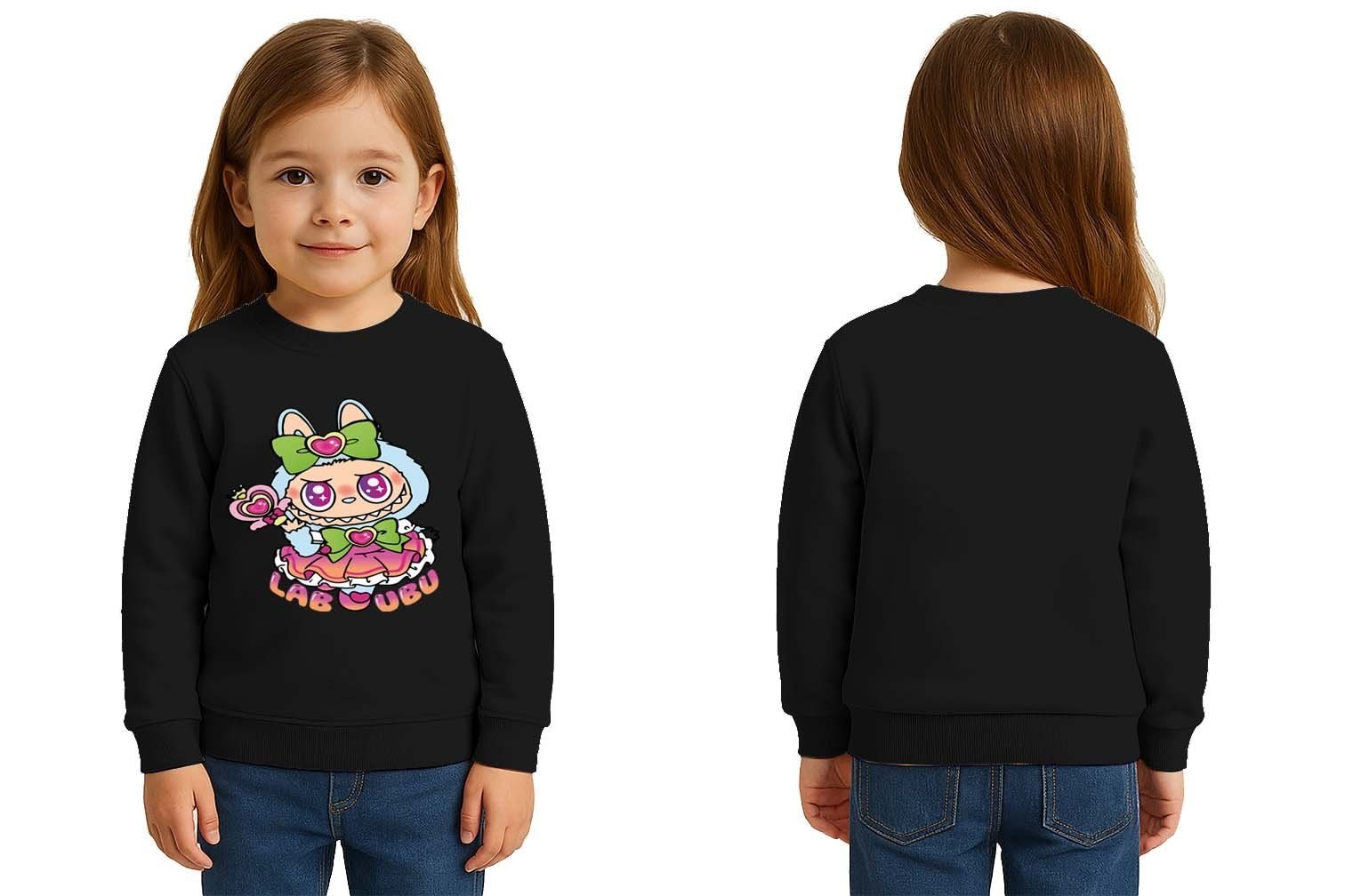 Unisex Labubu Baskılı Çocuk Swaetshirt 3 İplik Şardonlu