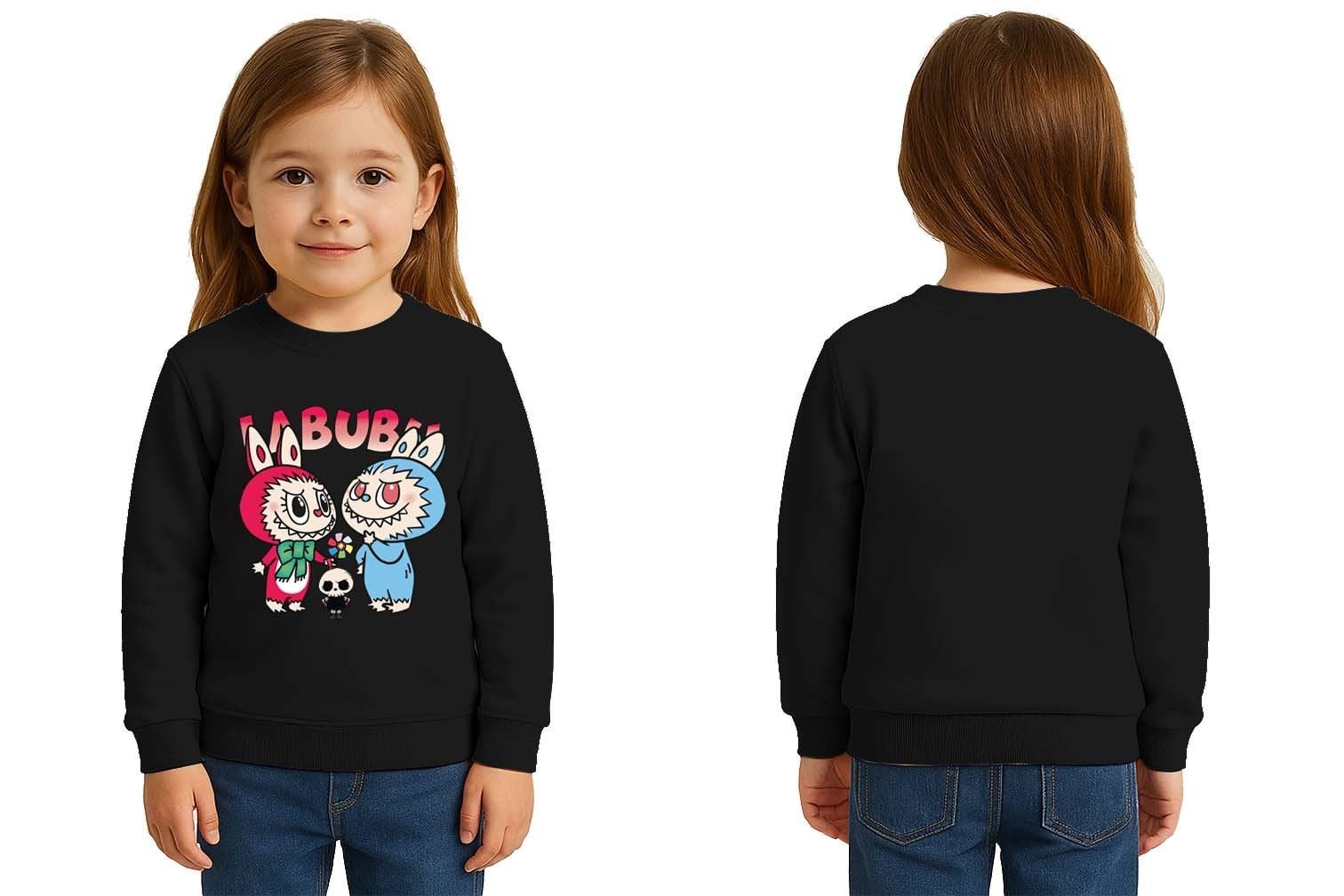 Unisex Labubu Baskılı Çocuk Swaetshirt 3 İplik Şardonlu